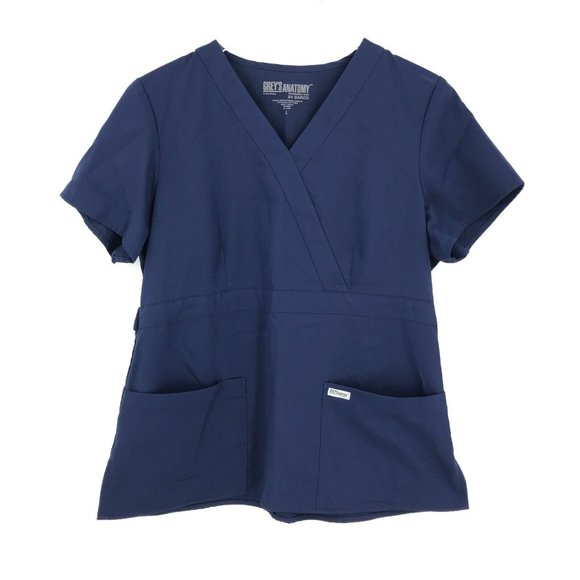 Barco Greys Anatomy Womens Scrub Top Large Blue Short Sleeve Shirt Pockets Nurse - Picture 1 of 15